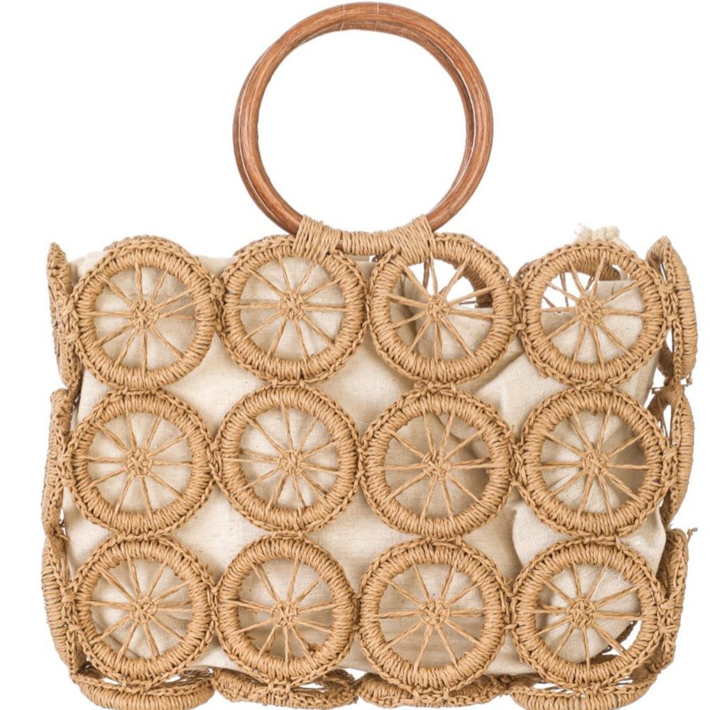 TAN Boho Multi Circle Summer Tote Bag